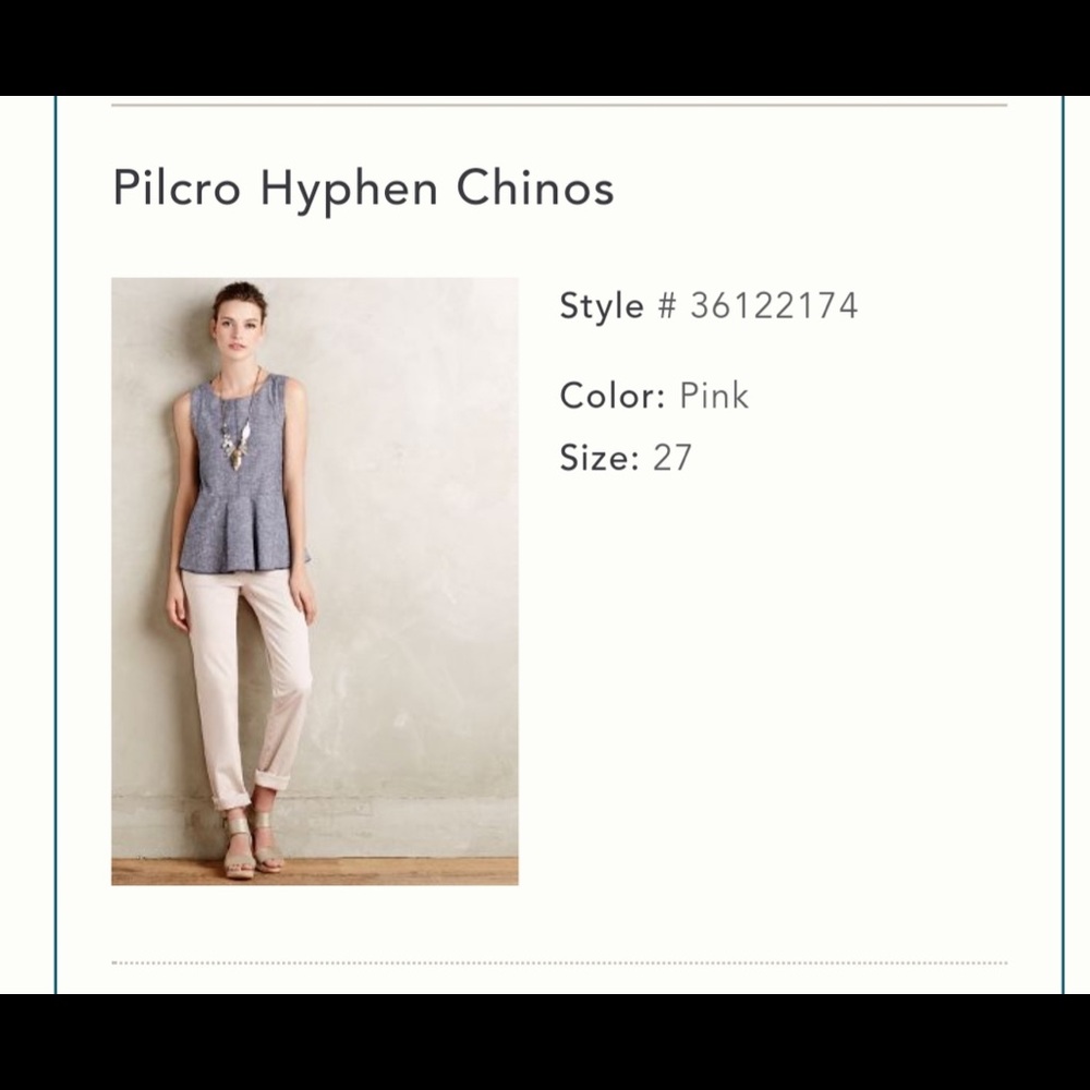 NWT Pilcro Hyphen Chinos - light pink size 27